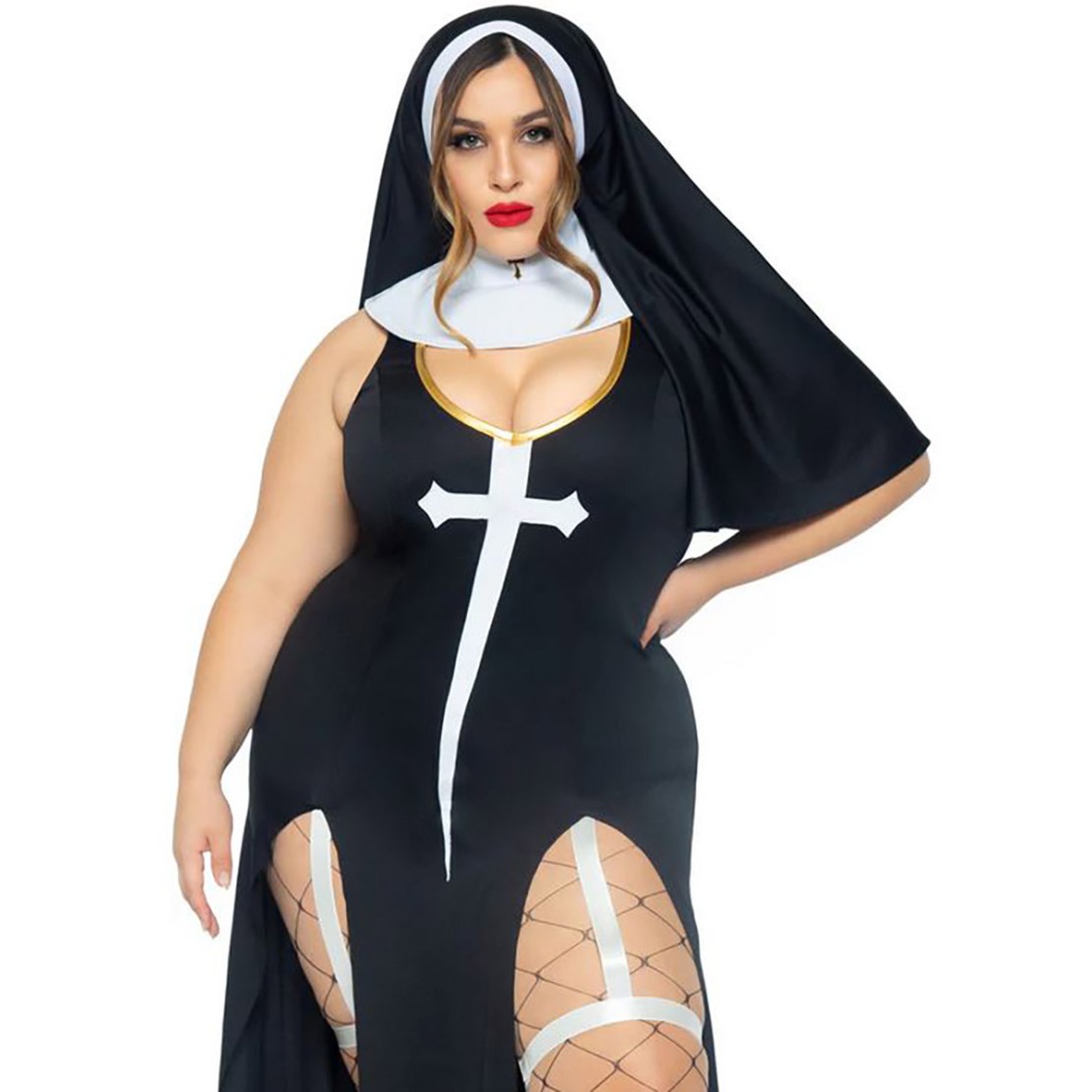 TRAVESTIMENTO 3 PZ ABITO LUNGO DA SEXY SUORA CURVY