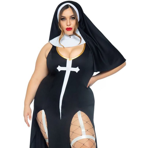 TRAVESTIMENTO 3 PZ ABITO LUNGO DA SEXY SUORA CURVY