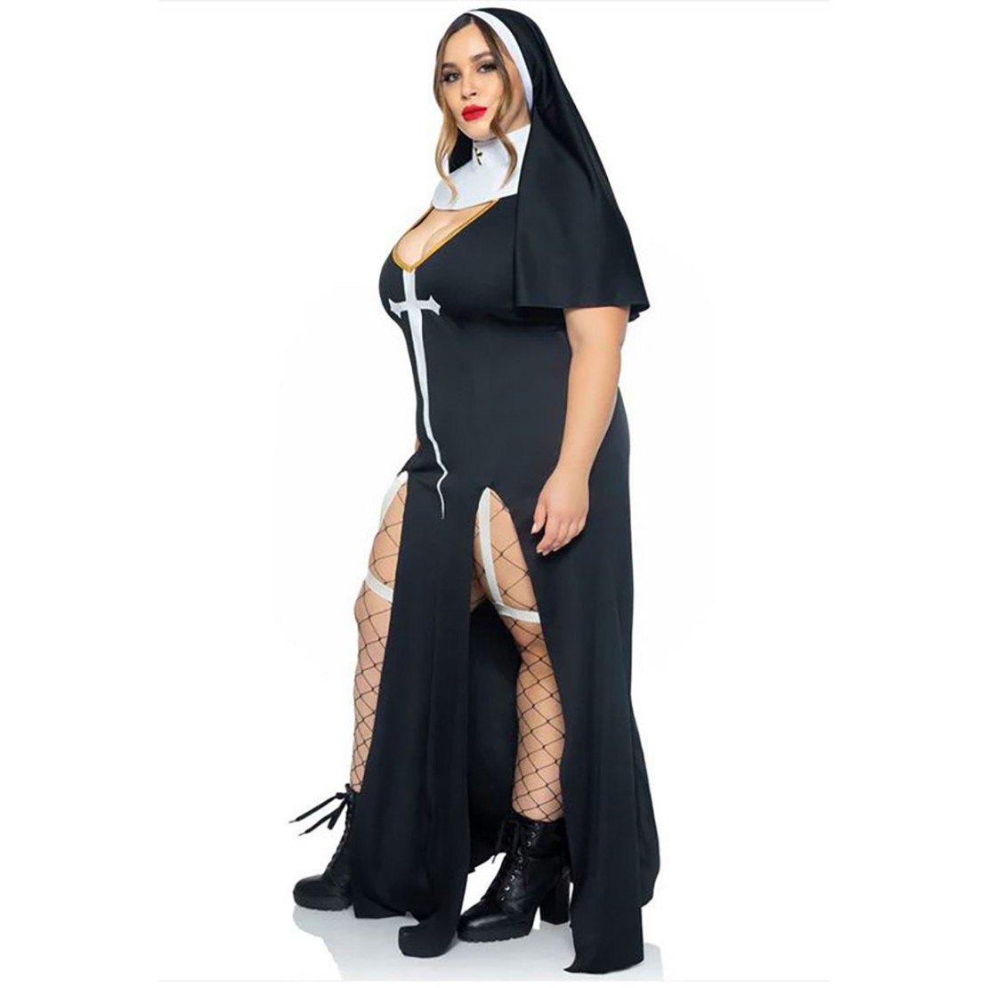 TRAVESTIMENTO 3 PZ ABITO LUNGO DA SEXY SUORA CURVY