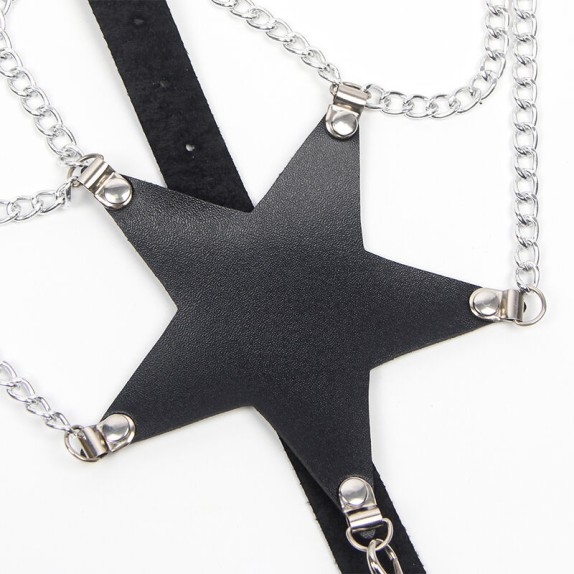 SET HARNESS COMPLETO 2 PEZZI CON CATENE METALLICHE E STELLE IN PELLE
