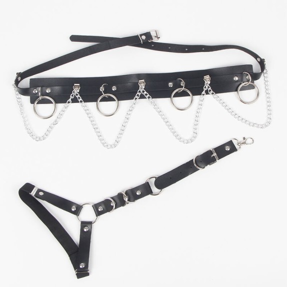 HARNESS CINTURA REGGICALZE CON GIARRETTIERA REMOVIBILE E CATENELLE ARGENTATE