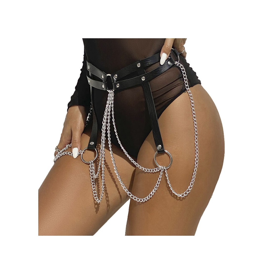 CINTURA HARNESS SEXY CON CATENE ARGENTATE...