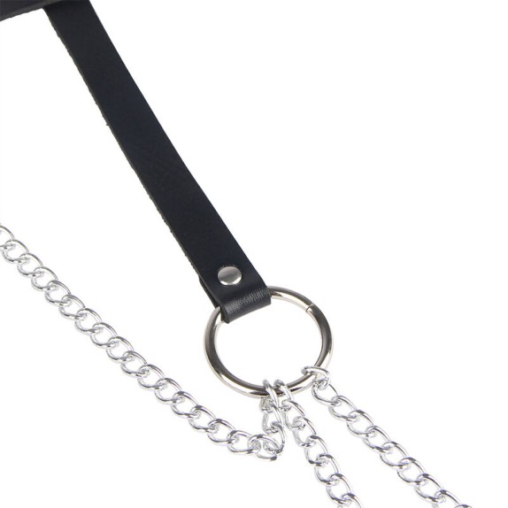 CINTURA HARNESS SEXY CON CATENE ARGENTATE PENDENTI E ANELLI METALLICI
