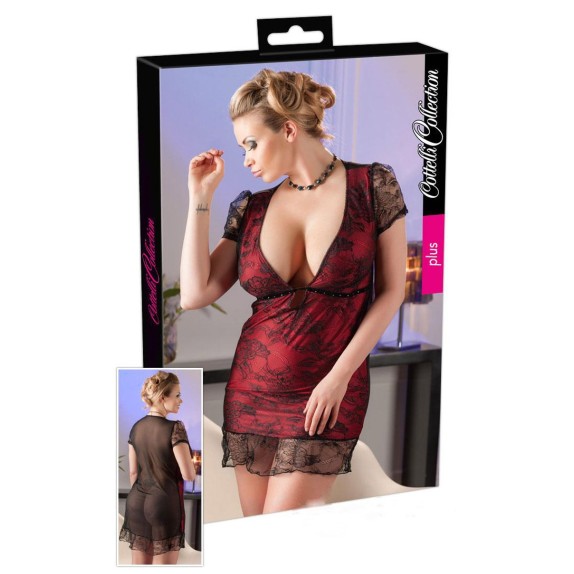 BABYDOLL SEXY IN PIZZO MANICHE CORTE ROSSO TAGLIE GRANDI-OF