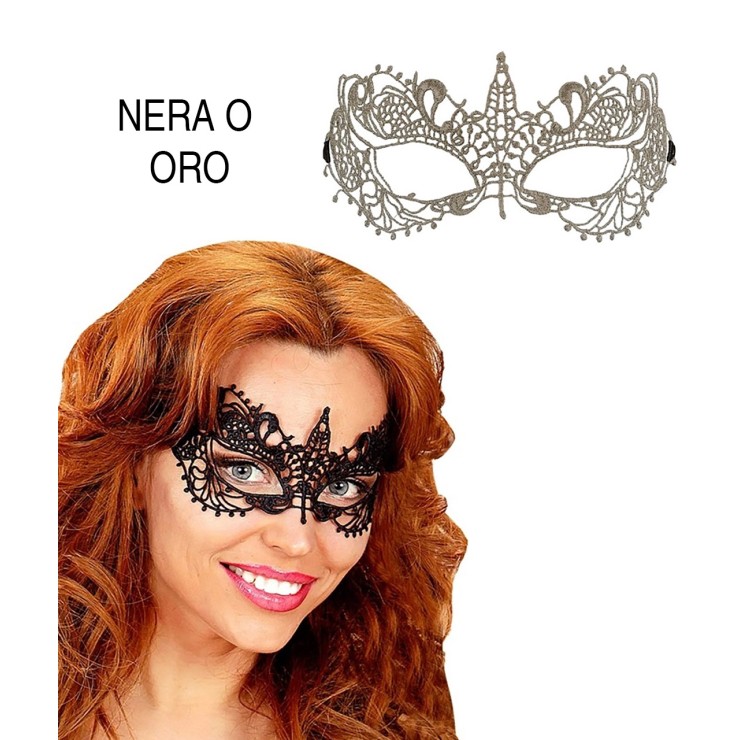 MASCHERINA OCCHI SEXY IN PIZZO NERA O ORO PER TRAVESTIMENTI