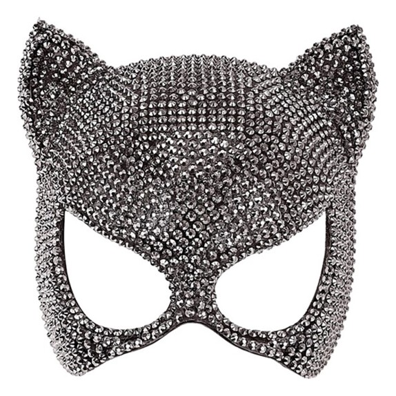 MASCHERA DA GATTO SEXY RIGIDA CON STRASS ARGENTATI