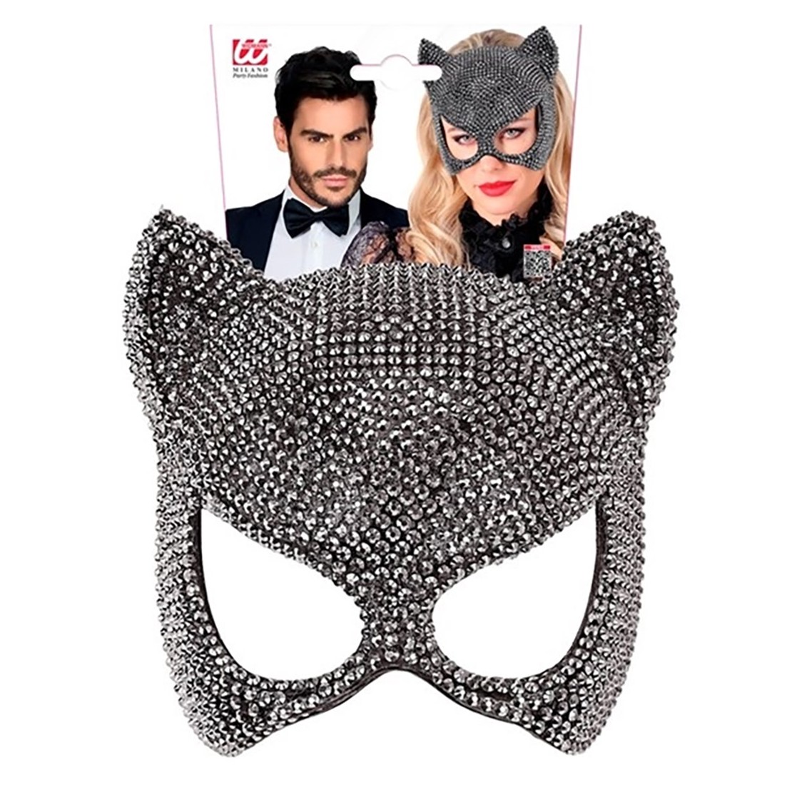 MASCHERA DA GATTO SEXY RIGIDA CON STRASS ARGENTATI