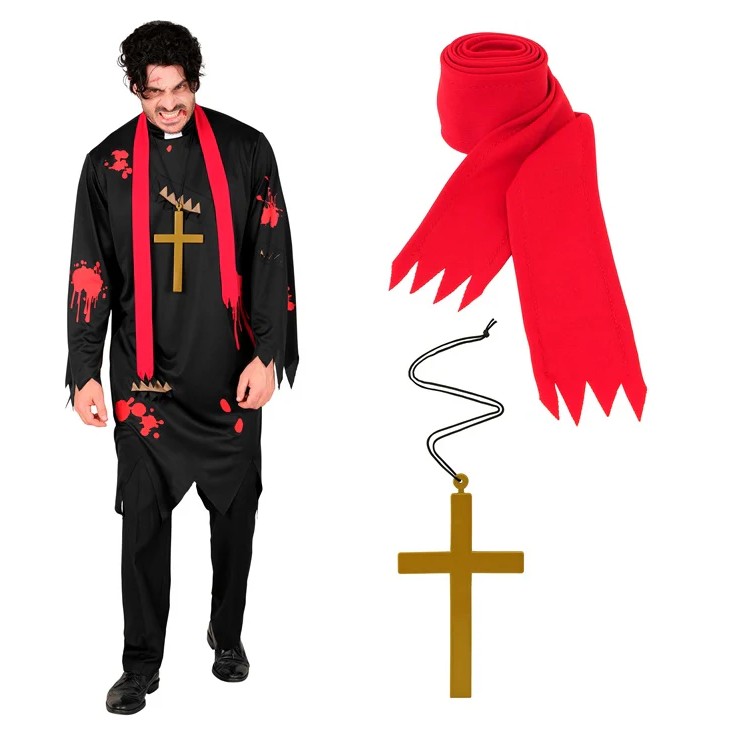 COSTUME TRAVESTIMENTO DA PRETE ZOMBIE CON ACCESSORI PER UOMO
