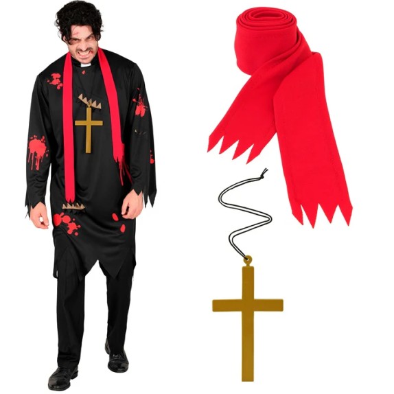 COSTUME TRAVESTIMENTO DA PRETE ZOMBIE CON ACCESSORI PER UOMO