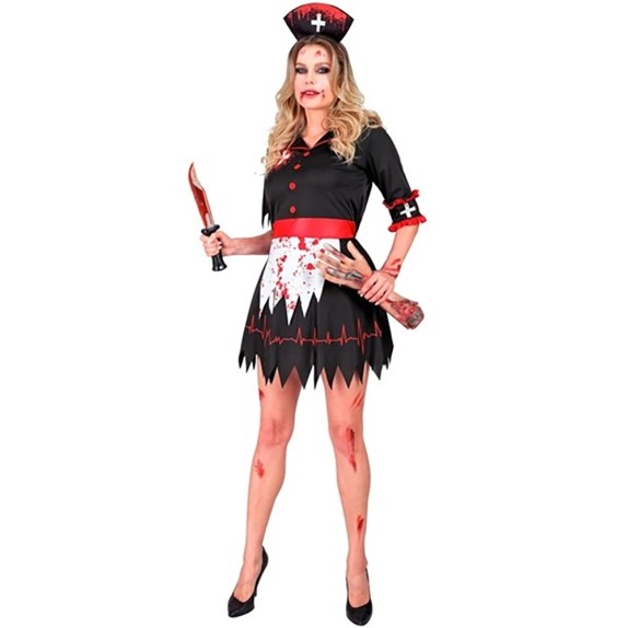 COSTUME TRAVESTIMENTO DA INFERMIERA ZOMBIE VESTITO CON CAPPELLINO