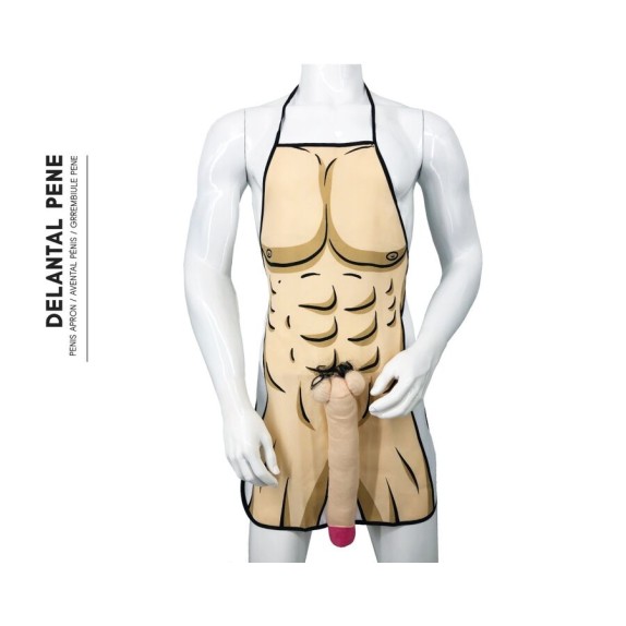 GREMBIULE SCHERZOSO CON UOMO MUSCOLOSO E PENE DI PELUCHES GADGET SEXY