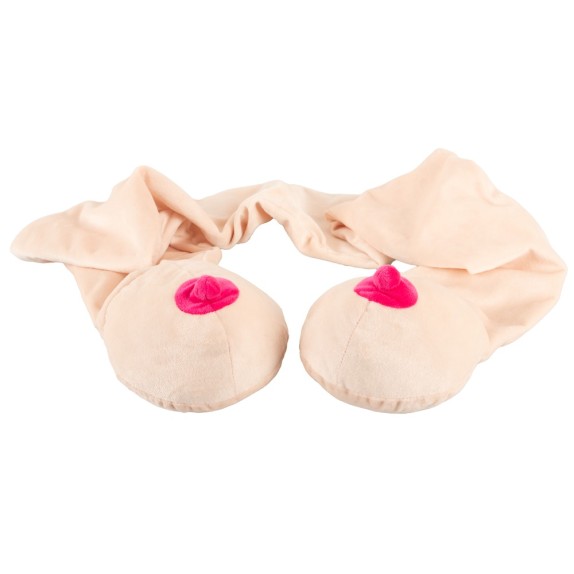 SCIARPA MORBIDA CON PELUCHES A FORMA DI TETTE GADGET SCHERZOSO