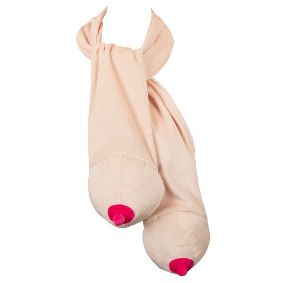 SCIARPA MORBIDA CON PELUCHES A FORMA DI TETTE GADGET SCHERZOSO