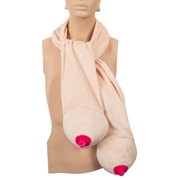 SCIARPA MORBIDA CON PELUCHES A FORMA DI TETTE GADGET SCHERZOSO