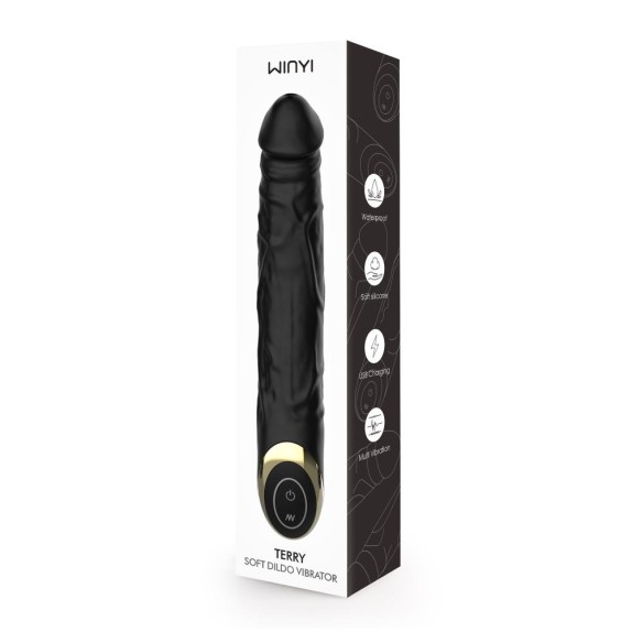SEX TOY FALLO VIBRANTE IN SILICONE MORBIDO NERO TERRY USB