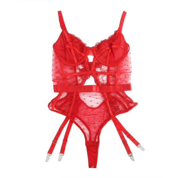 BODY SEXY IN PIZZO ROSSO A POIS CON REGGICALZE OHYEAH