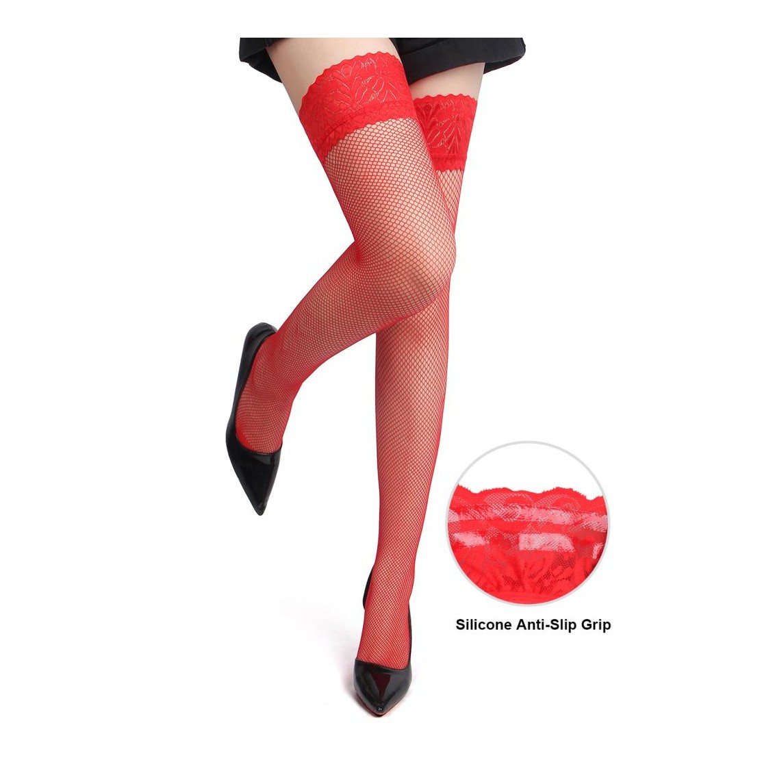 CALZE AUTOREGGENTI ROSSE SEXY PER DONNA A RETE...