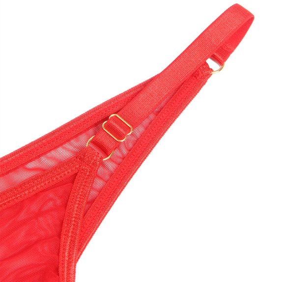 COMPLETO INTIMO SEXY CON REGGISENO ROSSO CUORI E STRASS E PERIZOMA