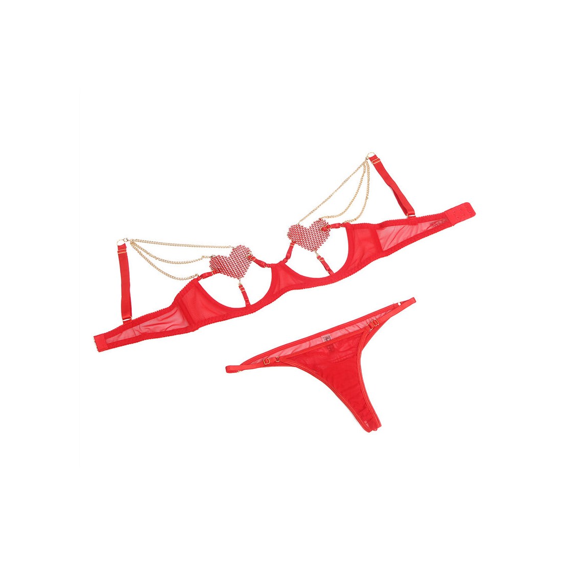 COMPLETO INTIMO SEXY CON REGGISENO ROSSO CUORI...