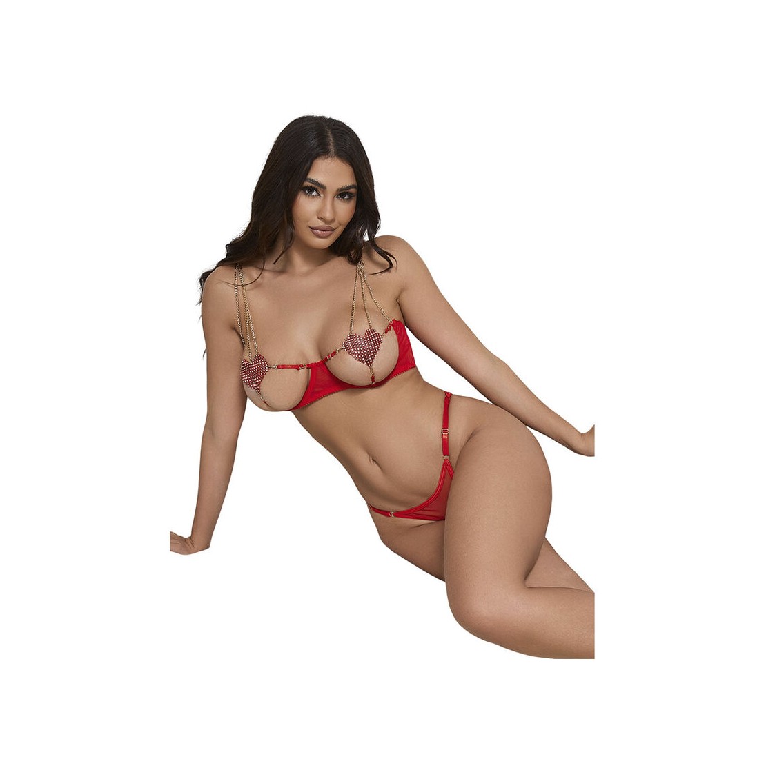 COMPLETO INTIMO SEXY CON REGGISENO ROSSO CUORI...