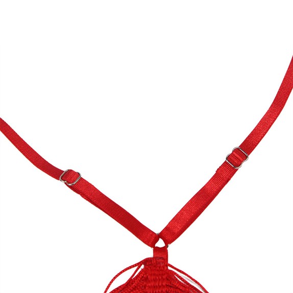 MINI ABITO ROSSO SEXY PER DONNA IN TESSUTO A FRANGE CON PERIZOMA