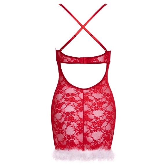 BABYDOLL NEGLIGÉ SEXY DA BABBA NATALE IN PIZZO ROSSO FLOREALE CON PIUME BIANCHE