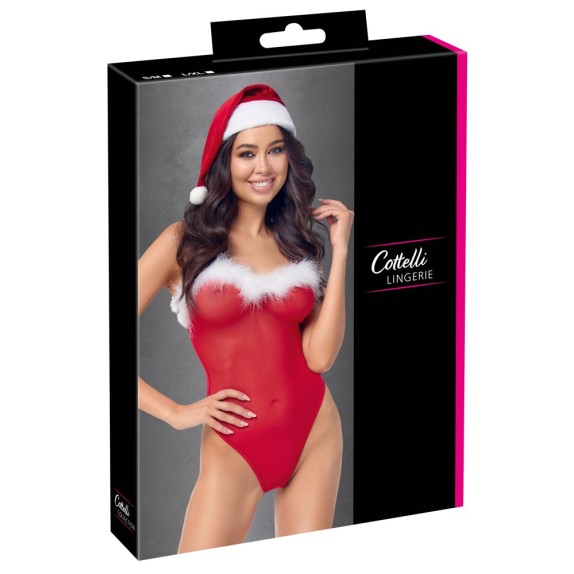 BODY APERTO SUL CAVALLO CON PIUME DA BABBA NATALE E CON CAPPELLO INCLUSO