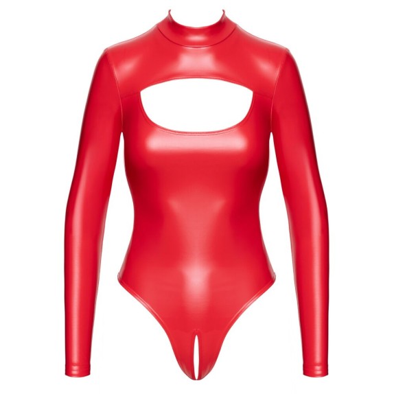 BODY APERTO SEXY ROSSO EFFETTO BAGNATO PER DONNA CON SCOLLO