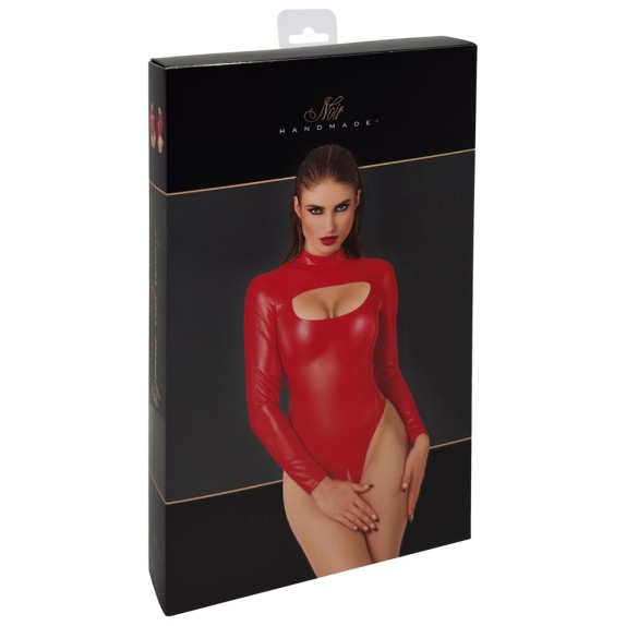 BODY APERTO SEXY ROSSO EFFETTO BAGNATO PER DONNA CON SCOLLO