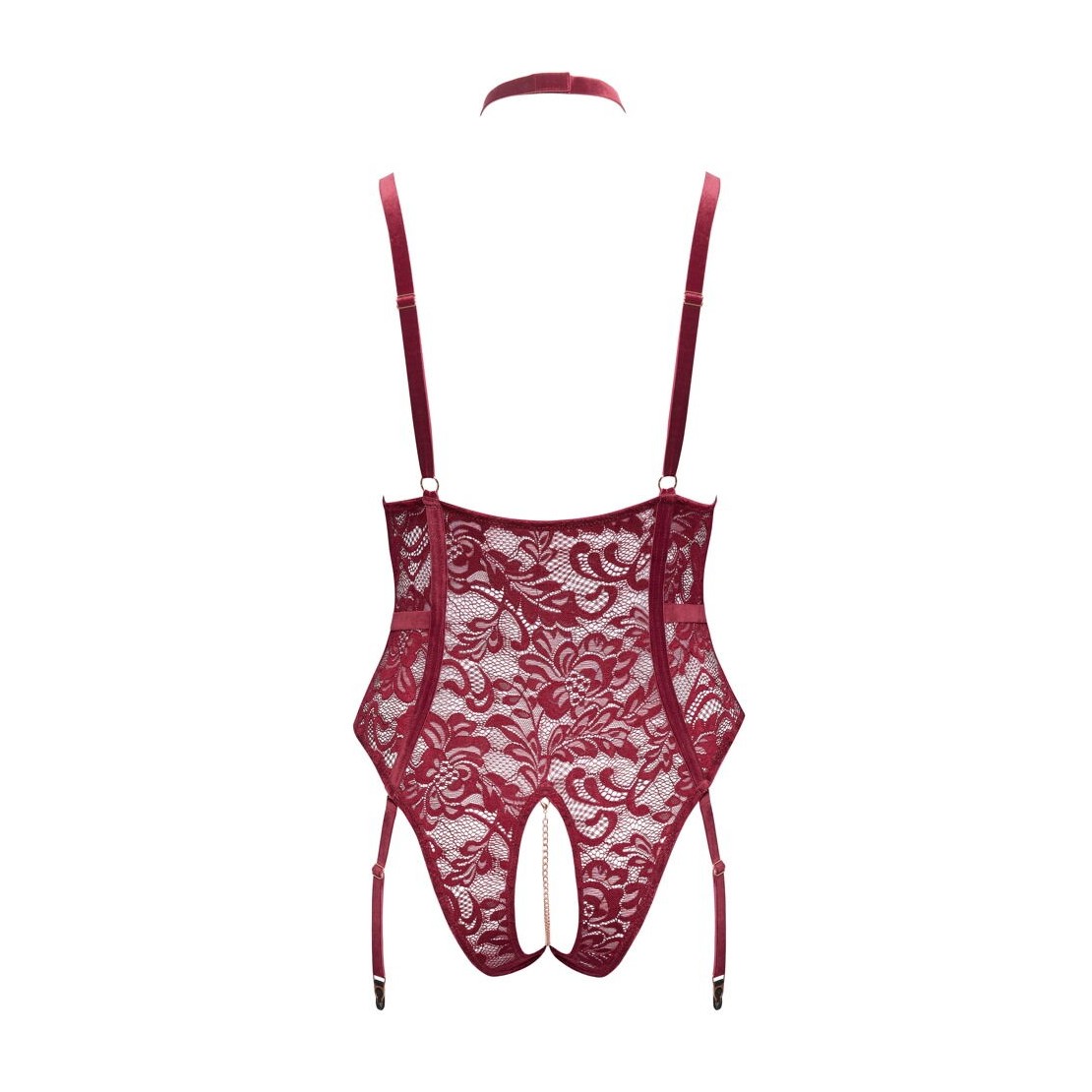 BODY APERTO IN PIZZO BORDEAUX CON PINZETTE E...
