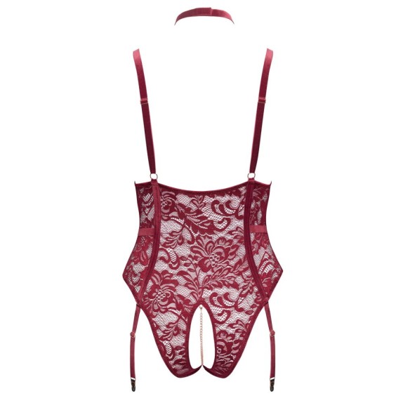 BODY APERTO IN PIZZO BORDEAUX CON PINZETTE E CATENE TAGLIE PLUS