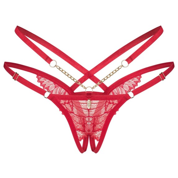 TANGA APERTO SEXY PER DONNA IN PIZZO ROSSO E CATENELLA MATILDEA