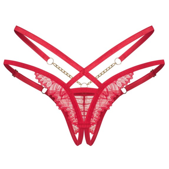 TANGA APERTO SEXY PER DONNA IN PIZZO ROSSO E CATENELLA