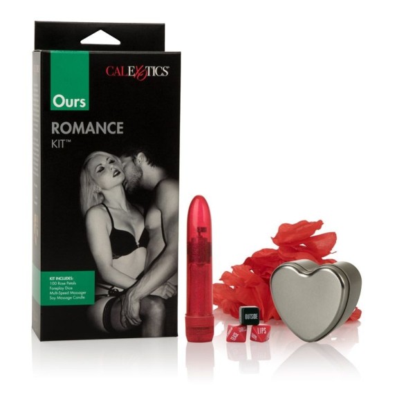 KIT GIOCHI DI COPPIA SEXY CON VIBRATORE, DADI, CANDELA E PETALI DI ROSA OURS ROMANCE