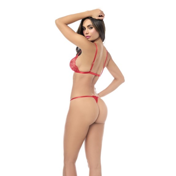 COMPLETO DUE PEZZI INTIMO SEXY PER DONNA IN PIZZO ROSSO MAPALE'