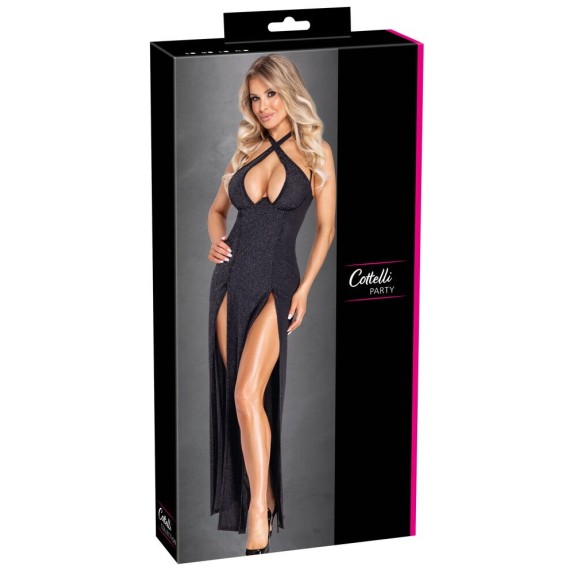 ABITO LUNGO IN LUREX SEXY PER DONNA CON SCOLLO E SPACCHI
