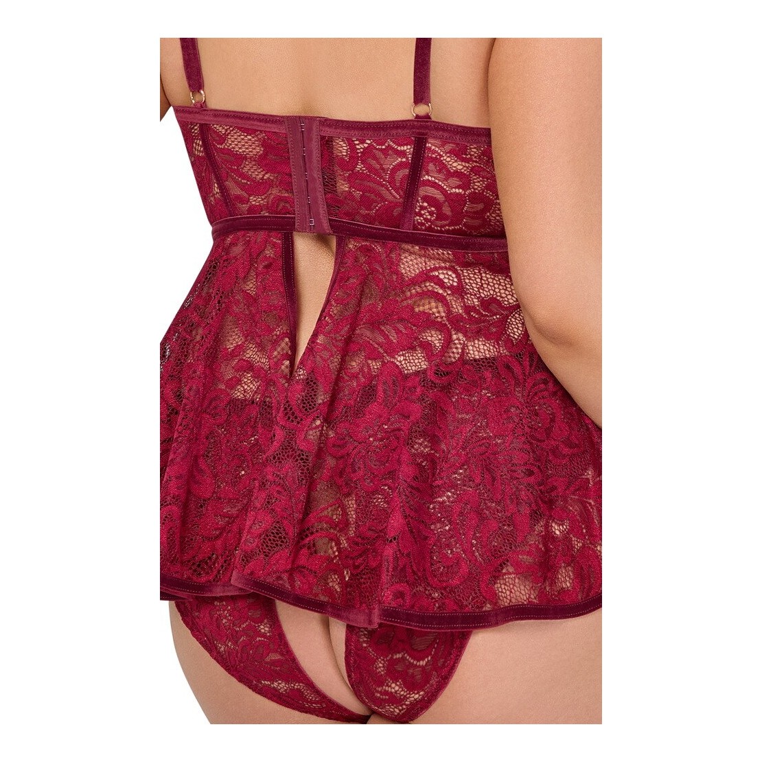 BABYDOLL SEXY DONNA CON SLIP APERTO BORDEAUX...