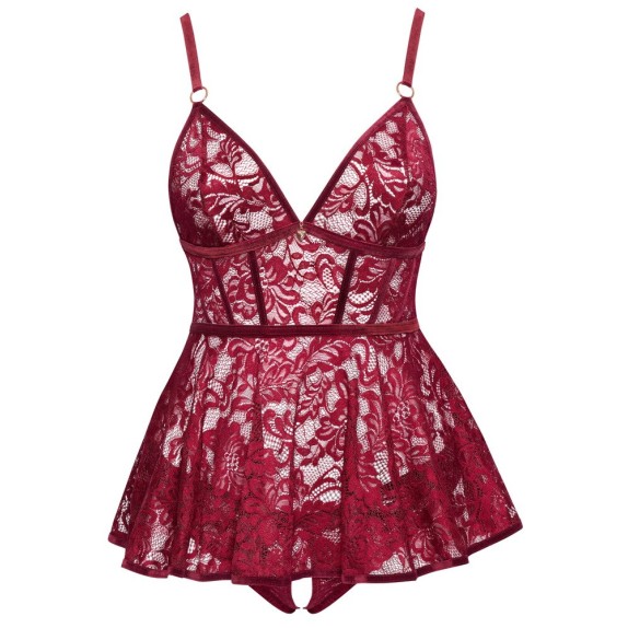 BABYDOLL SEXY DONNA CON SLIP APERTO BORDEAUX TAGLIE FORTI