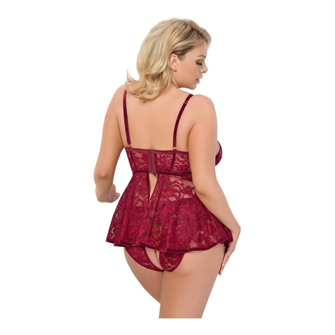 BABYDOLL SEXY DONNA CON SLIP APERTO BORDEAUX...