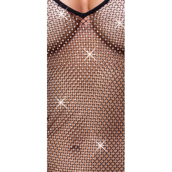 ABITO CORTO IN TESSUTO DI RETE CON STRASS NERO SEXY PER DONNA