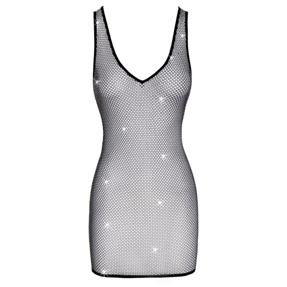 ABITO CORTO IN TESSUTO DI RETE CON STRASS NERO SEXY PER DONNA